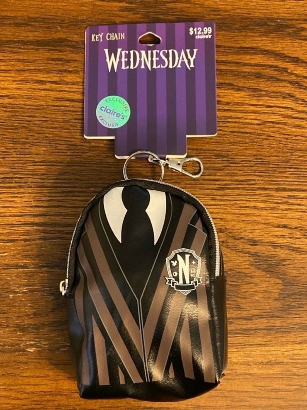 Claire's Wednesday Addams Nevermore Academy Mini Backpack Keychain NWT